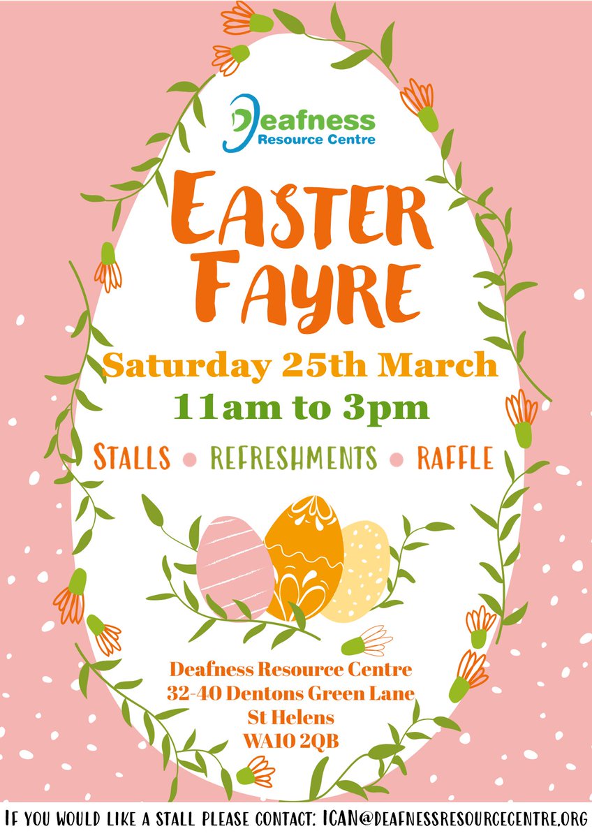 DRCsthelens's tweet photo. It's our Easter Fayre tomorrow!

11am to 3pm 🐣🐰⭐ https://t.co/qjOsVL4sG7