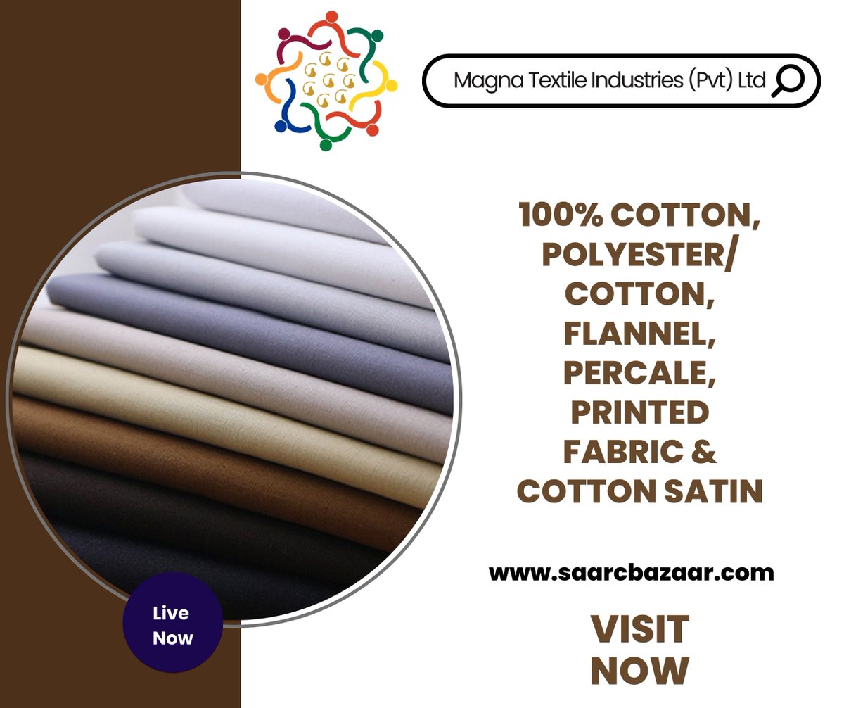 SAARCBazaar's tweet photo. From cotton to satin, MAGNA Textile Industries can dye and print any fabric to perfection. Register your business with us today and get connected to unlimited buyers and sellers across South Asia. 

#saarcbazaar #Pakistan #SouthAsia #ecommerce https://t.co/aXN2Tmg9wy