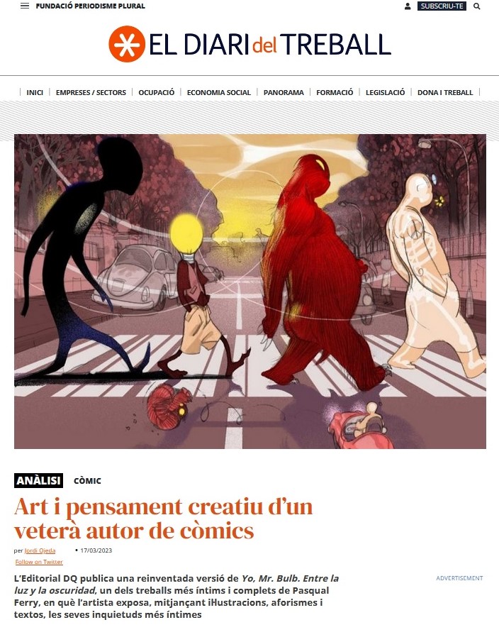 JordiOjeda's tweet photo. Hoy, 17 de marzo #DiaDelCómic, publico en primera página del @DiariTreball mi artículo donde realizo un homenaje a los autores de cómics, los verdaderos protagonistas del día, personalizándolo en @PasqualFerry y su #MrBulb @editorialdq

https://t.co/41TtZul7dx

#CómicYEducación https://t.co/RGZb4npGrR