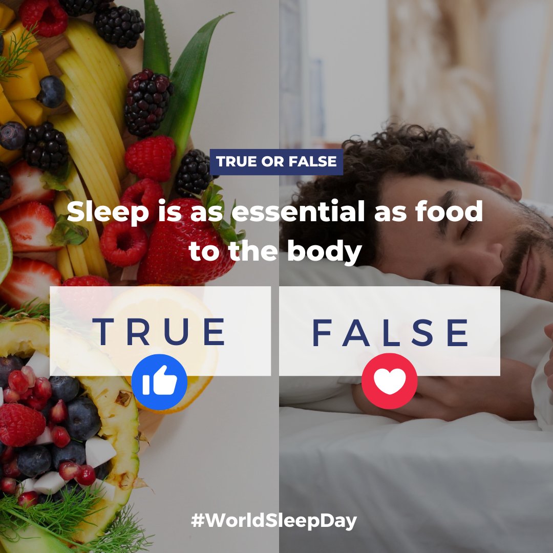 True or false? React to this post to show us what you think this #WorldSleepDay.   

#sleep #snoring #wellbeing #health #TrueorFalse #food #fact