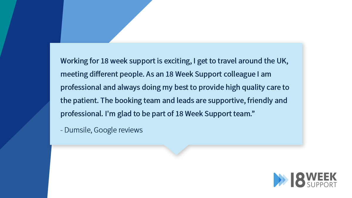 We're proud to share a recent Google review from 18 Week Support employee, Dumsile!

Dumsile enjoys the opportunity to work all across the UK within a variety of teams.

Click here to learn how you can work with us: bit.ly/3JDcPNX

#nhs #healthcare #insourcing