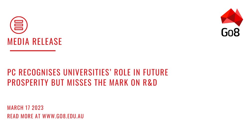 GroupOfEight's tweet photo. Today’s #ProductivityCommission’s report recognises that our unis are a central driver of Australia’s prosperity through their contribution to research and development, innovation and education.
#Go8MediaRelease: https://t.co/eCvXsSEMhk
@JEChalmers @JasonClareMP @ThomsonVicki https://t.co/l0GsRkPEu9