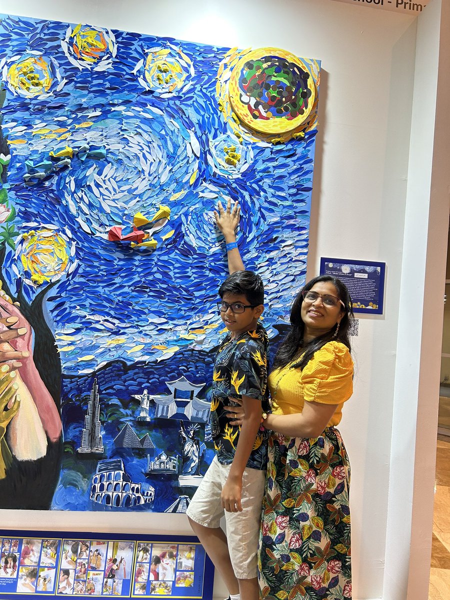 Vedasya from 3D delighted to locate his name on amazing Art piece @WorldArtDubai by team @gemsnms_alkhail👏👏 #latepost @Fatima_Martin @ShettySampoorna @sidra5 @arpan_apn