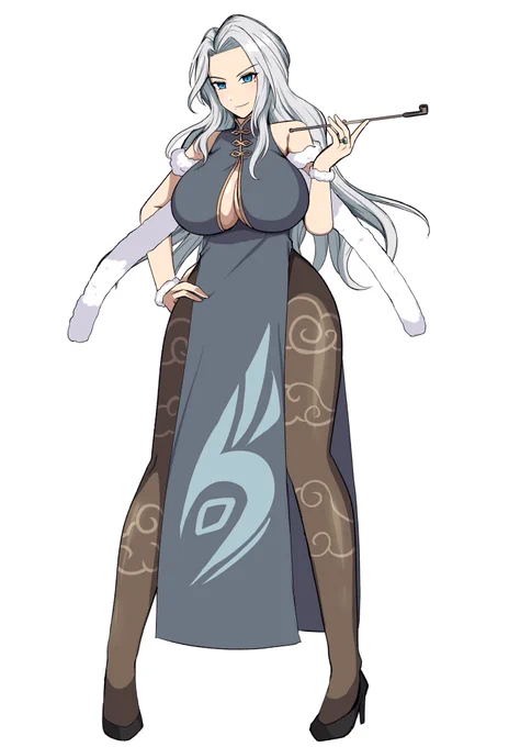 Twitter凍結中にフォロワーさんの『チャイナドレス煙使い退魔師ドスケベBBA女社長(もちろんアナルが弱い)』って設定の子のキャラデザ担当したりしてました 