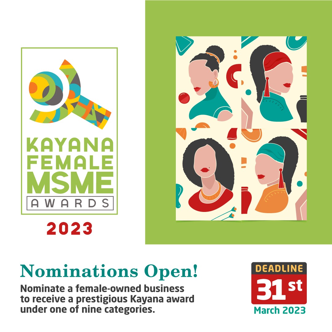 kayana_kenya's tweet photo. We are on the lookout for exceptional women entrepreneurs who are making a difference in their  communities. Do you know someone who deserves recognition for their hard work &amp; innovation? 

Nominate them today!

Visit: https://t.co/FSDsEy6rej 

#KayanaAwards2023 #DreamWorkGrow https://t.co/LoKgS2JhFf