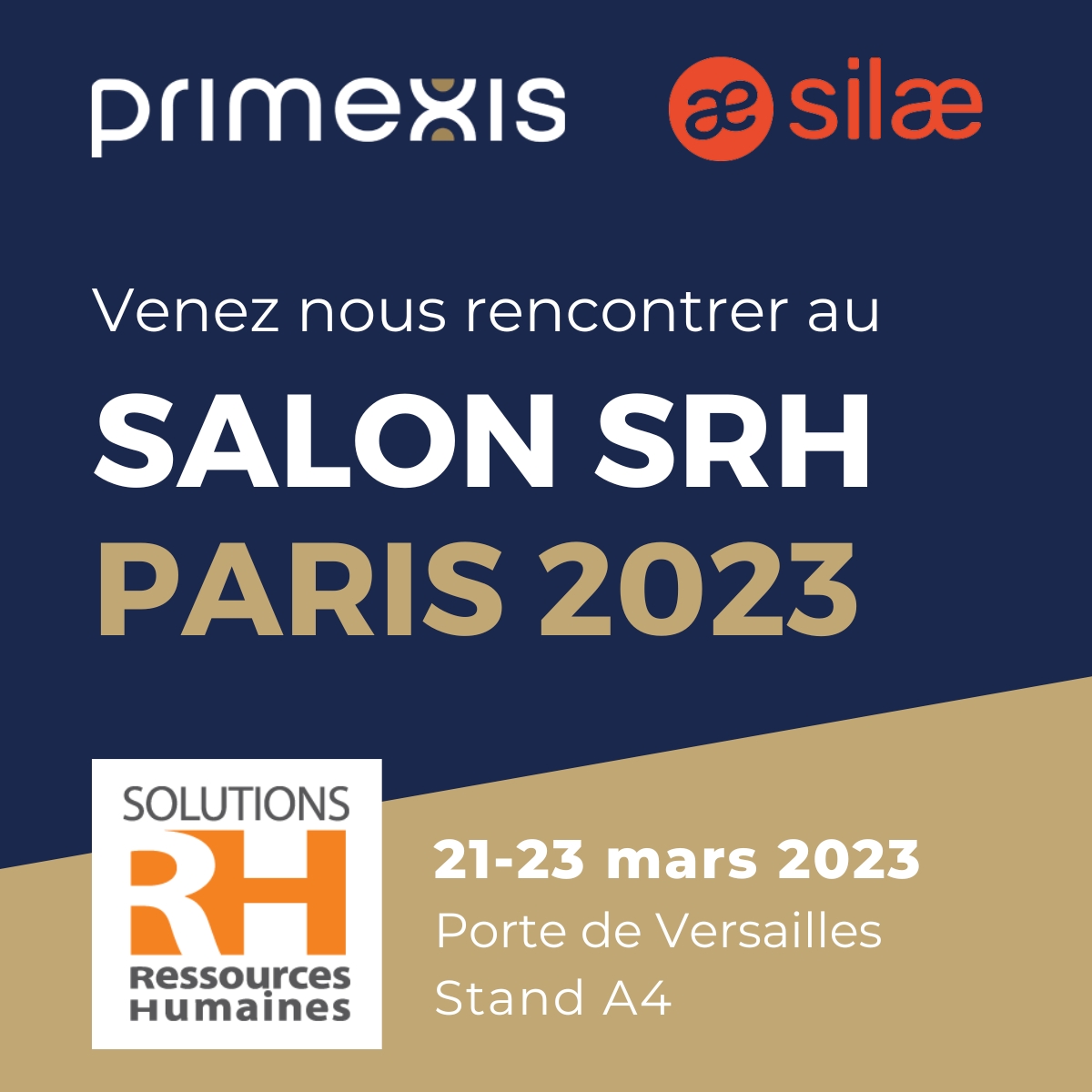 Primexis's tweet photo. À vos agendas 🗓️ Primexis sera présent au Salon Solutions Ressources Humaines qui se tiendra du 21 au 23 mars 2023 à Paris, Porte de Versailles. Vous pourrez nous trouver sur le Stand A4 aux côtés de notre partenaire @Silae
#drh #RH #experiencecollaborateur #solutionsrh #silae https://t.co/3jVCr8vWs2