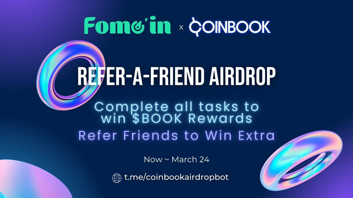 🥳 Fomoin x @CoinBookApp Massive #Giveaway 

🏆🏆 Complete all tasks to receive $BOOK Sack Airdrop

To Enter
✅Follow <a href="/Fomo__in/">Fomoin</a> &amp; @CoinBookApp
✅RT &amp;❤️&amp; Tag 3
✅Complete task on t.me/CoinBookAirdro… 

#Crypto #Airdrop #polygon #AirdropCrypto #BTC #Giveaways #Tokengiveway