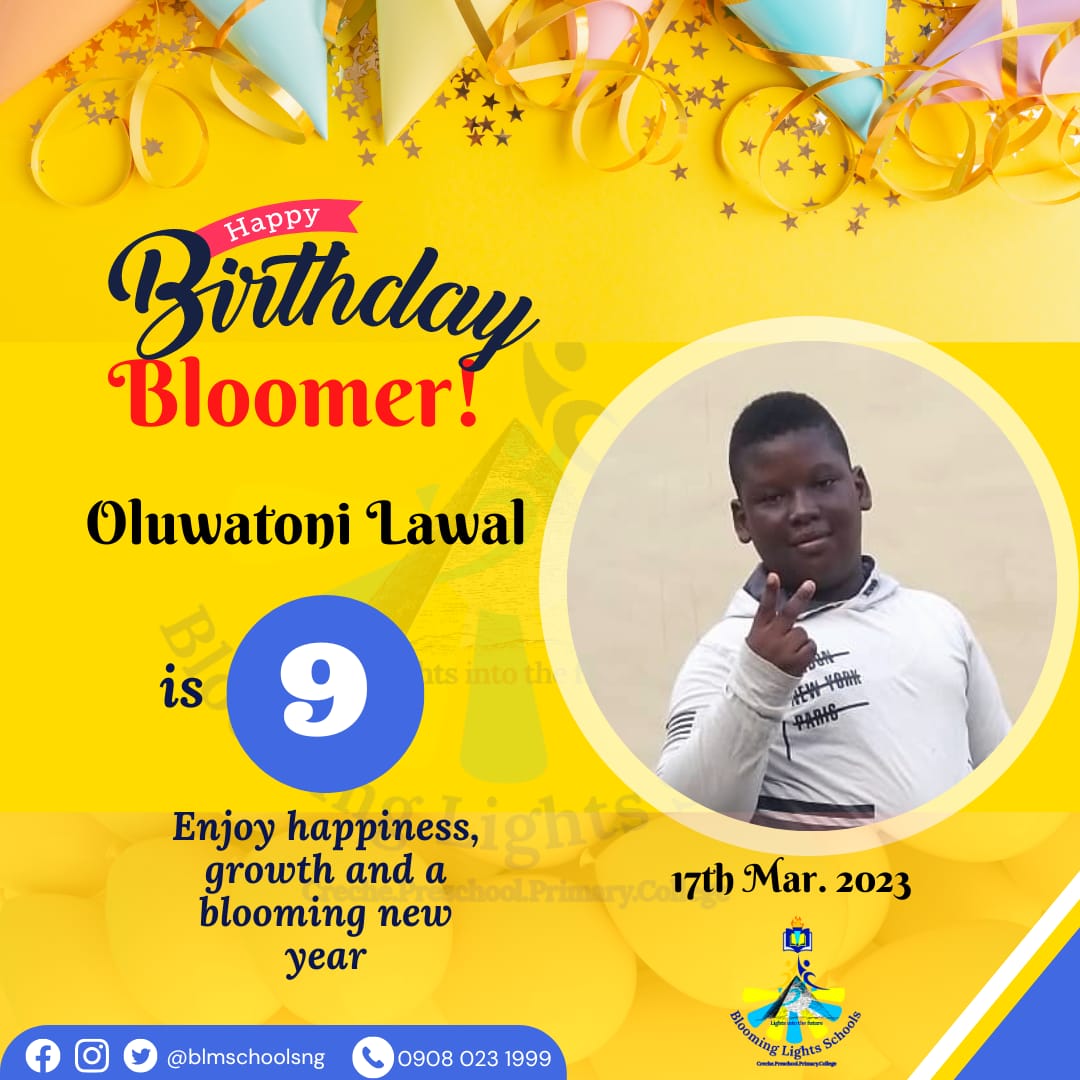Happy birthday Oluwatoni. You turned nine today, that's a great age to be. We hope your special day is filled with lots of glee. May you get a lot of presents and be surrounded by your friends, And may your birthday wish come true by the time your big day ends!

#9thbirthday