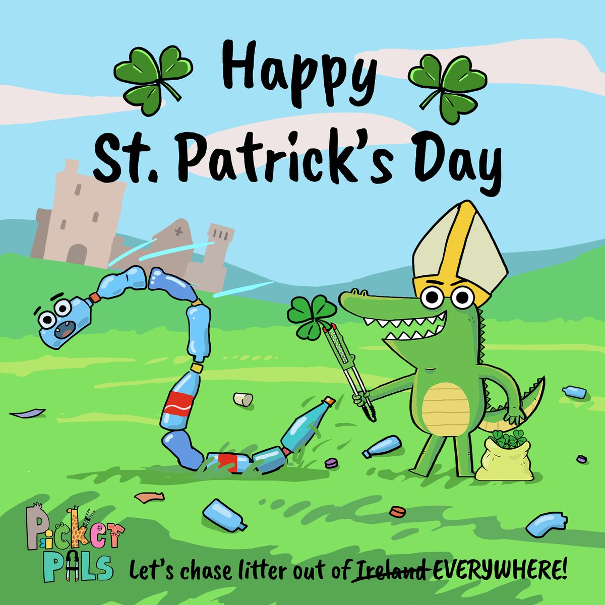 pickerpalsworld's tweet photo. Happy St. Patrick's Day!  
Litter won't be stopped until enough people decide that it's easier and better for the environment to stop buying  and throwing away multiples of disposable items, when one reuasble would do the job instead! @voiceireland @dept_ecc @bmwireland https://t.co/kdCamyzIYI