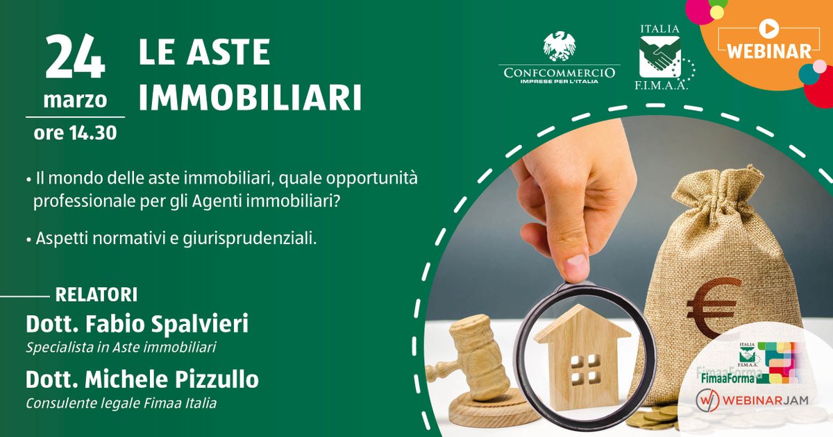 comofimaa's tweet photo. Continua la rassegna dei webinar Fimaa Forma. Il terzo appuntamento calendarizzato, con partecipazione gratuita, si svolgerà Venerdì 24 marzo, dalle ore 14.30 alle ore 16.30, con il seminario incentrato sulle Le Aste Immobiliari. https://t.co/WsBD5aFRKB