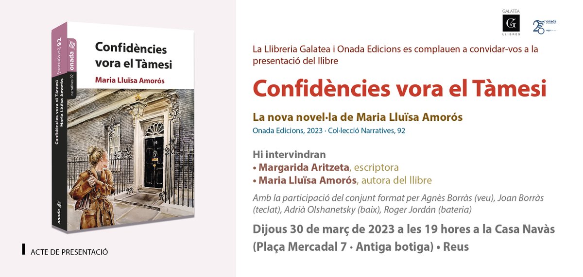 "...En Ronan i la Maud s'instal·len a viure a Liverpool a finals dels anys quaranta perquè la crisi econòmica els ha obli­gat a deixar Dublín. Seran anys difícils..."

La nova novel·la de <a href="/mlluisaamoros/">Maria Lluïsa Amorós</a> 

"Confidències vora el Tàmesi"

<a href="/OnadaEdicions/">Onada Edicions</a> #llibres #santjordi