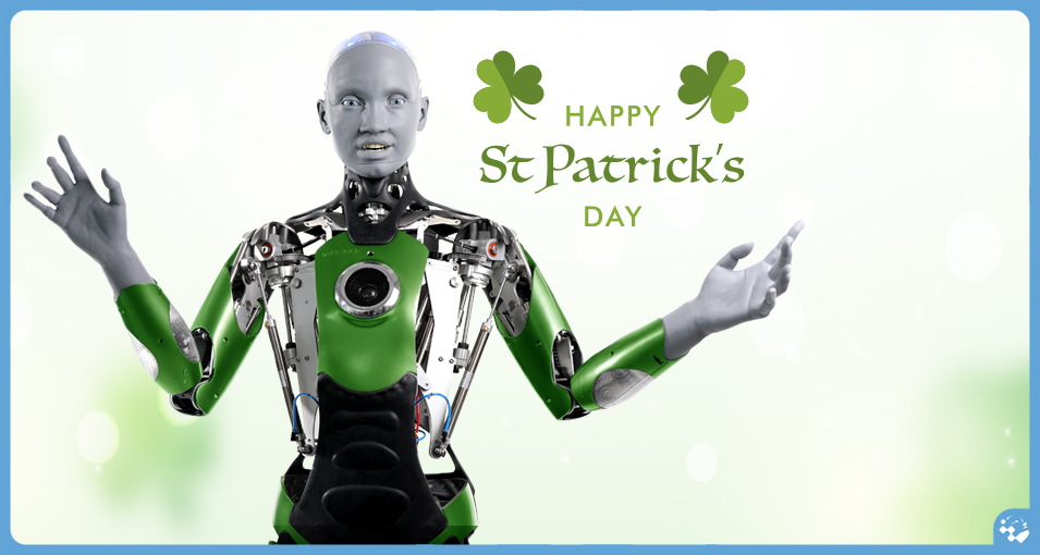 AmecaTheRobot's tweet image. Happy St Patrick&apos;s day from Ameca #stpatricksday #Amecatherobot #humanoidrobot #robot