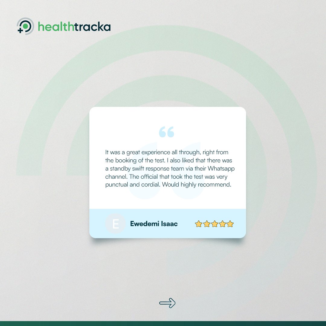 We are reliable, convenient and fast, this is what our customers have to say about us.

Visit healthtracka.com to experience our awesomeness.

#Healthtracka #ProactiveHealth #CervicalCancerAwareness #GoodHealthIsWealth 
💪🏾🔬👩🏾‍⚕️🎉