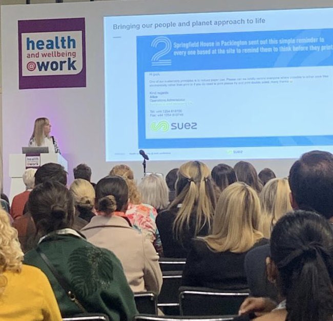 Great to share how @suezUK are enhancing #EmployeeExperience and Engagement through our commitment to Sustainable Development at the #Health and Wellbeing at Work Conference at @necbirmingham this week. @BenjaminGlobe @HWatWork 🌎 ♻️ @suez CreatingCyclesForLife