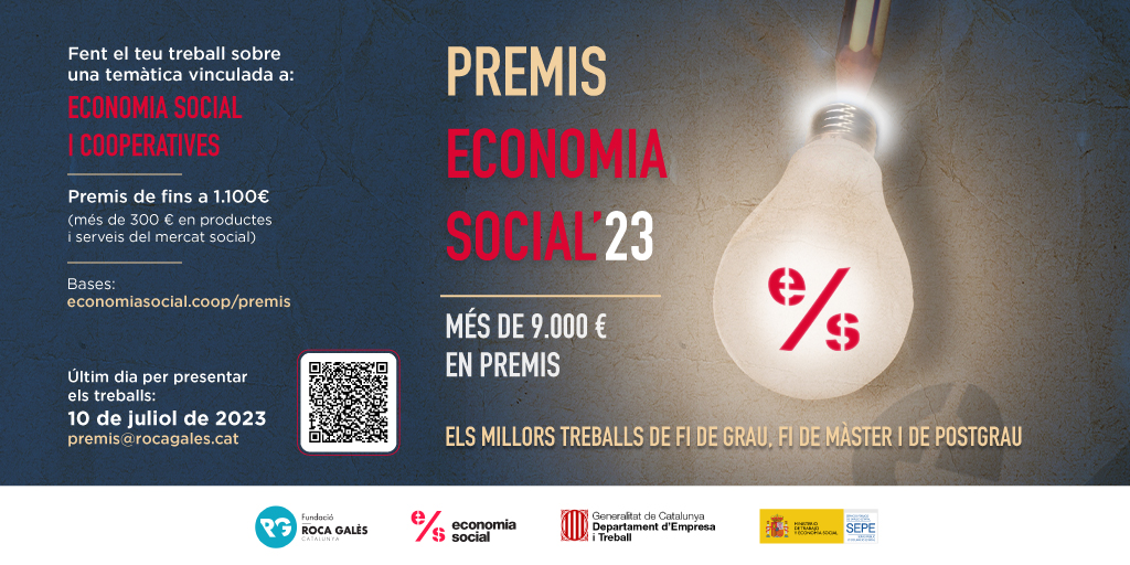 🔊 Atenció, ja hi ha bases dels #PremisEconomiaSocial2023!

🙋‍♀️ Novetat! 10 de juliol, últim dia per presentar els treballs!

➡️ Premis als millors treballs de fi de grau #TFG, de fi de postgrau #TFP i de fi de màster #TFM

ℹ️ Tota la info i bases 👉 ja.cat/PremisEconomia…