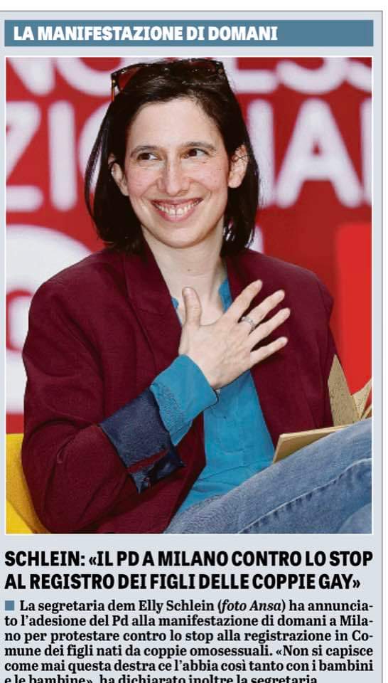 Virna25marzo's tweet photo. SCHLEIN " IL PD A MILANO CONTRO LO STOP AL REGISTRO DEI FIGLI DELLE COPPIE GAY "

Poi leggo e rileggo
Incredula
"NON SI CAPISCE COME MAI QUESTA DESTRA CE L'ABBIA COSÌ TANTO COI BAMBINI E LE BAMBINE"
Scusi?
La destra?
Bibbiano per dire era la destra?
Ma ci è o ci fa?
@LaVeritaWeb https://t.co/o9mUtofhKu