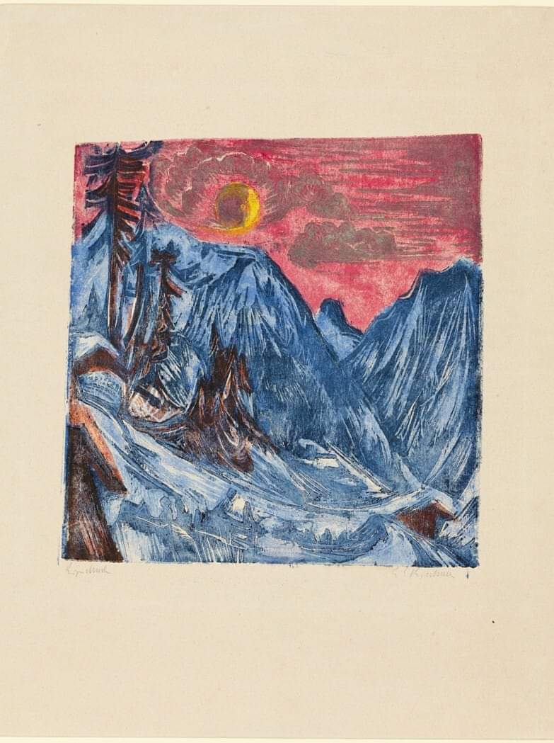 Ernst Ludwig Kirchner (1880-1938), 
Winter Night in Moonlight, 1918

#ernstludwigkirchner #germanartist #expression 
#woodcut #from #fourblocks