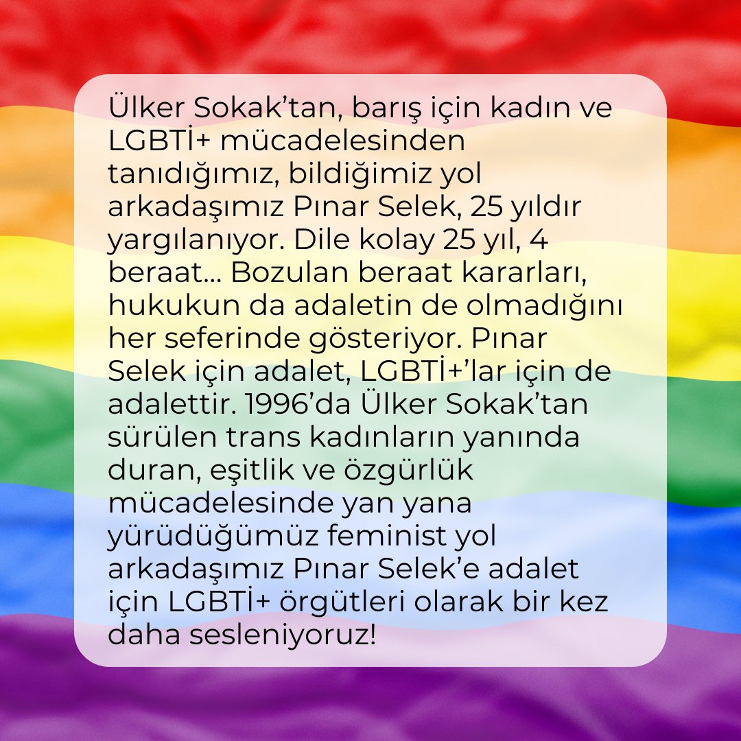 KaosGL's tweet photo. 📢 25 LGBTİ+ örgütünden Pınar Selek davasına çağrı 

“Ülker Sokak’tan, barış için kadın ve LGBTİ+ mücadelesinden tanıdığımız, bildiğimiz yol arkadaşımız Pınar Selek, 25 yıldır yargılanıyor.”

https://t.co/BrpsllhTgC https://t.co/WJpOvvWCk2