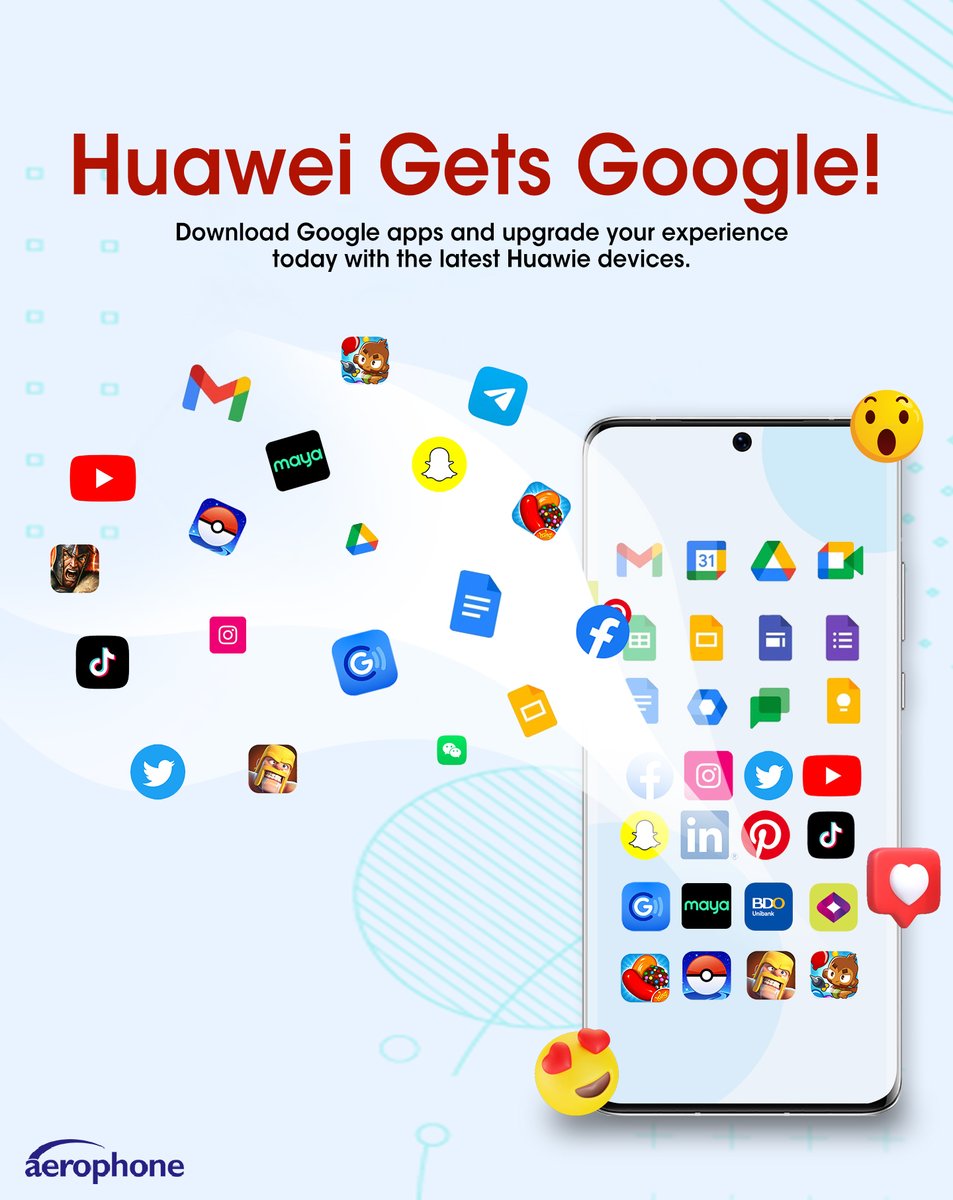 Aerophone_PH's tweet photo. 𝗕𝗿𝗲𝗮𝗸𝗶𝗻𝗴 𝗡𝗲𝘄𝘀
The Huawei Dilemma: Inability to Download Google Apps Now Resolved! 
Get the latest #Huawei devices and upgrade your experience today!

#Aerophone #MobileTechAuthority #Google https://t.co/Jl3fk87E29