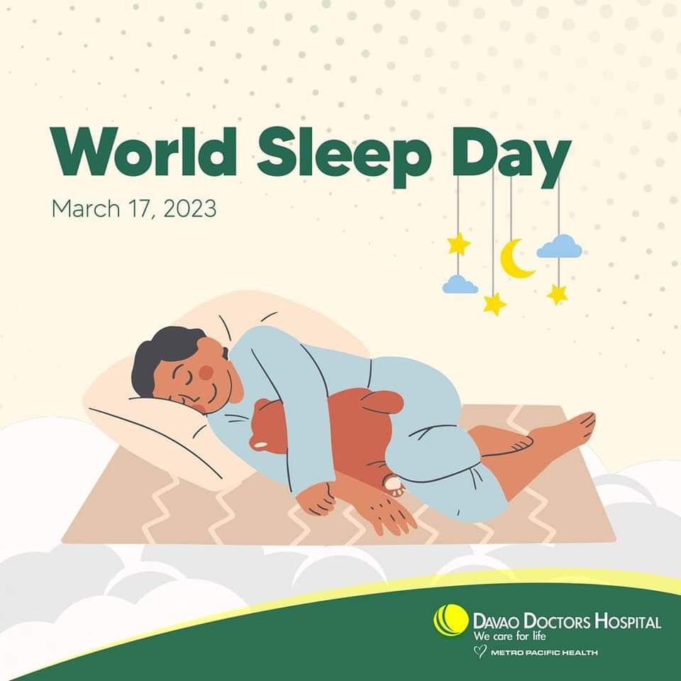 DvoDocHospital's tweet photo. Today we celebrate World Sleep Day! 😴

Just like eating well and exercising, sleep is essential for an individual's physical, mental, and social well-being.

If you are having trouble sleeping, consult a doctor right away!

#ddhcares #WorldSleepDay #davaodoctors https://t.co/HruVJFIbWC