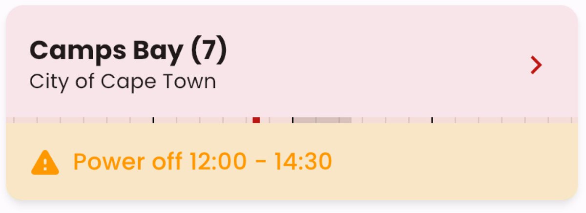 rusty_gloves's tweet photo. Hi @EskomSePush, love the new addition of the graphic schedule representation on the home page. I'd love if it was maybe a bit bigger and easier to read with the addition of hour indicators. If you even highlight 6, 12, and 9 like a watch it's a lot more legible https://t.co/ZB9QhxSRIF