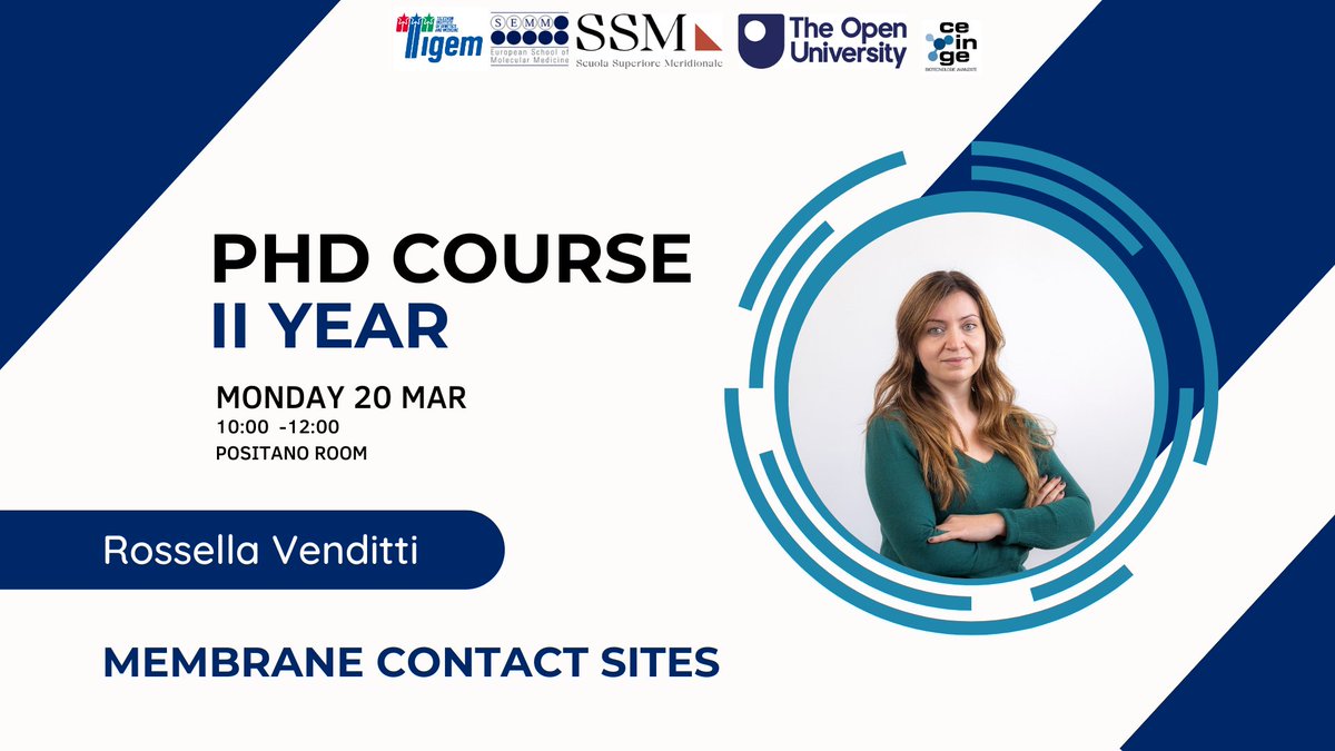 Tigem_Telethon's tweet photo. #PhDCourses #TIGEM
Today lesson: Membrane contact sites
Speaker: Rossella Venditti
#PhDcourses @semm_it @Ceinge #SSM @OpenUniversity @RossellaVendit2 https://t.co/e53japbx1O