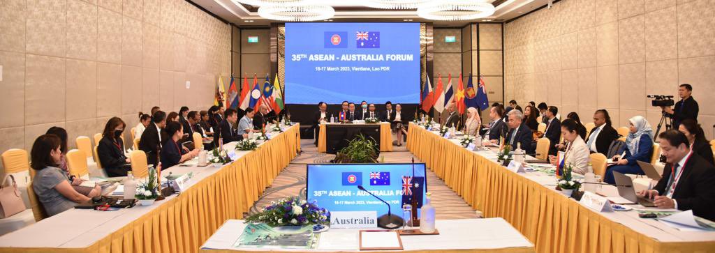 AusASEANEAS's tweet photo. In Vientiane today to co-chair the @ASEAN-Australia Forum and reaffirm Australia's enduring support for #ASEAN centrality and the ASEAN-led regional architecture. We're committed to working with ASEAN to build a peaceful and prosperous region. https://t.co/nwxbrvUWrN