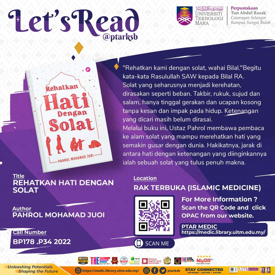 PtarKSB's tweet photo. Letβs Read@PTARKSB ππ
REHATKAN HATI DENGAN SOLAT
Click the link for more info
https://t.co/N6MFvIEiin
#libraryforall
#ptarksb
#islamiccollection https://t.co/x5pnpYDoki