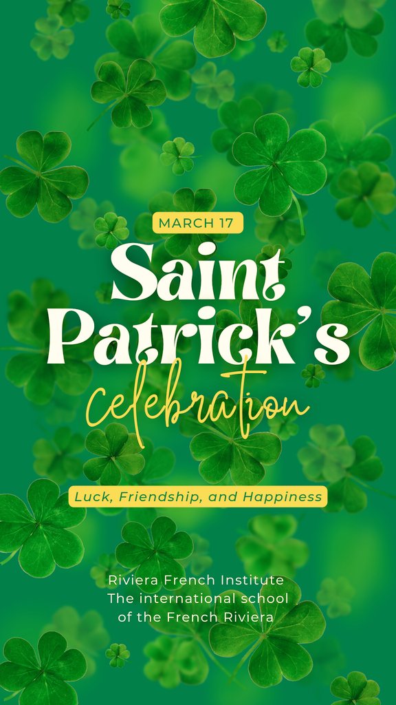 ☘️ Un leprechaun nous a dit que vous alliez avoir de la chance aujourd'hui !
Riviera French Institute souhaite une bonne fête de la Saint Patrick à tout le monde ! ☘️

#saintpatricksday #internationalstudents #internationalschool #languagecourses 
#CotedAzurFrance