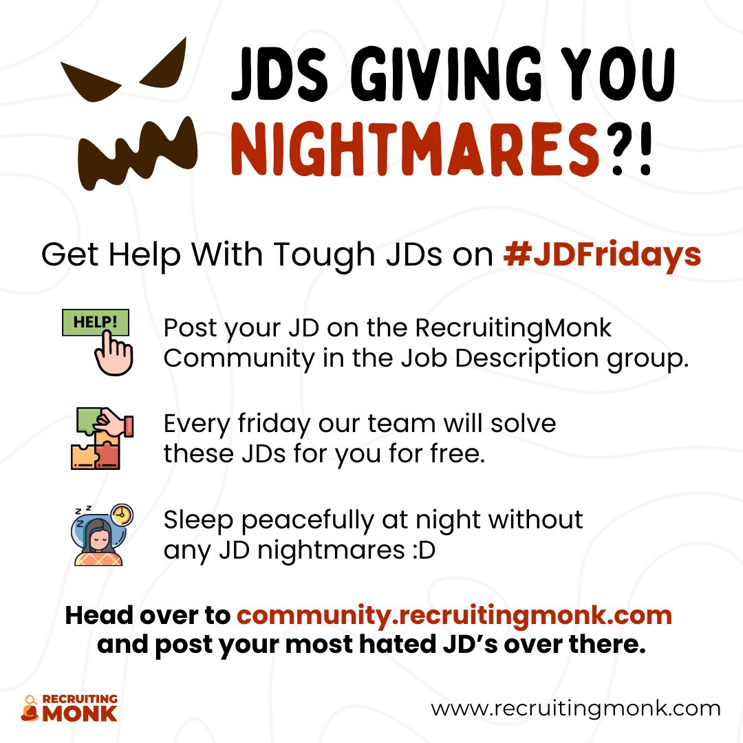 recruitingmonk's tweet photo. The ultimate place for decoding complex 😵‍💫 JDs! But RecruitingMonk is here to help, as India’s largest community of tech recruiters we want to lend a hand in helping you fight your JD demons 👊😈.

https://t.co/8zsdhVQrcG https://t.co/41GMBRVI6W