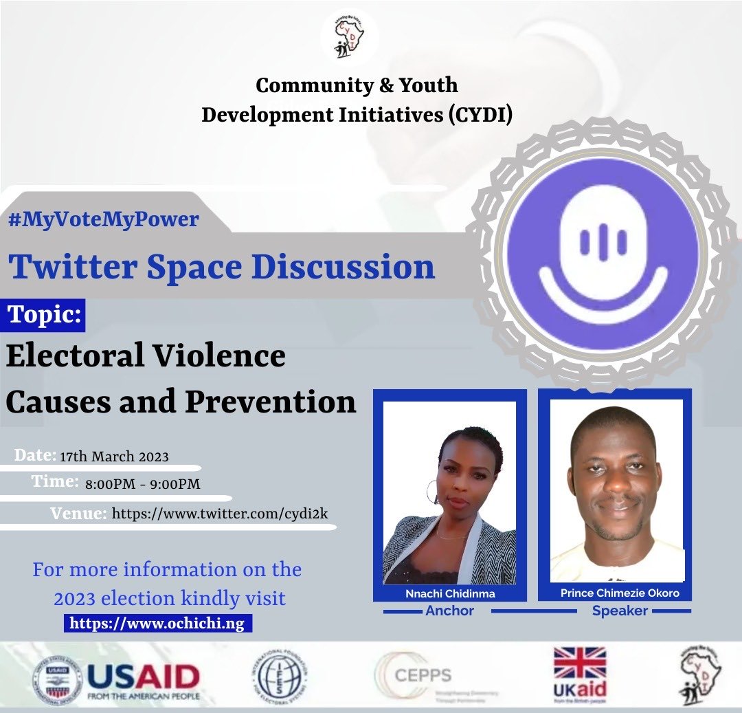 AmakaAngel18's tweet photo. Your contribution is highly needed on this time … join us this evening 

⁦@cydi2k⁩ 
⁦@IFES1987⁩ 
#myvotemypower
#yourvoteyourpower https://t.co/nfILgxTJDP