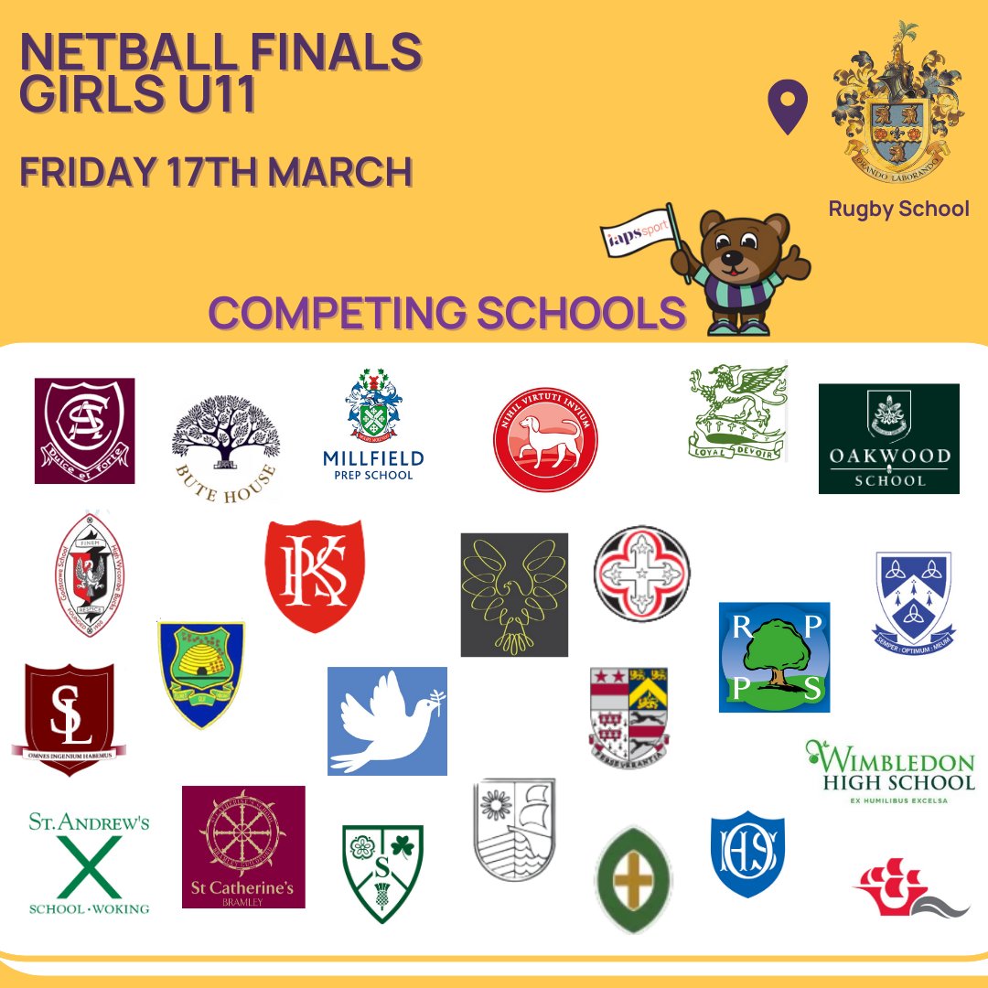 Another day, another final! Good luck to everyone taking part in today's U11 netball final at @RugbySchool1567.  

#iaps #iapssport #netball