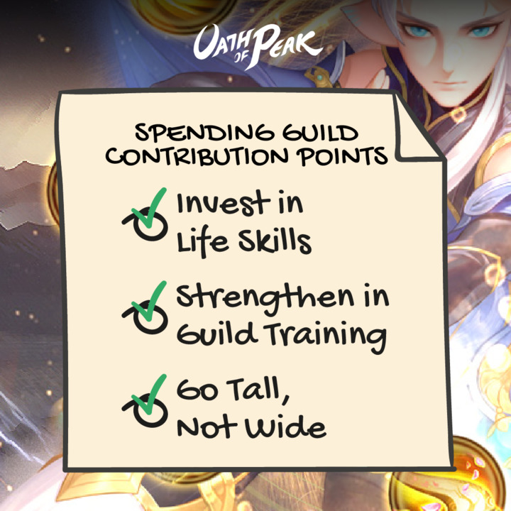 Need some tips on where to spend Guild Contribution points

👉 Invest in Life Skills to craft furniture or food
👉 Strengthen your character through Guild Training
👉 Allocate points tall and narrow, not wide

Spend them wisely, planning is key!

#OathOfPeak #BreedingTips