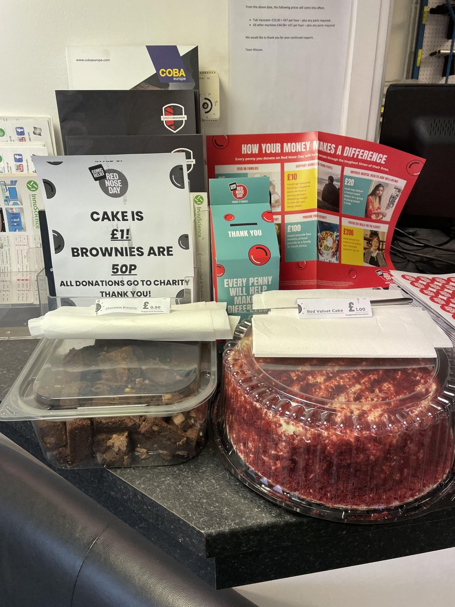 Today is Red Nose Day! ❤️ 
Come visit us at Wessex Cleaning Equipment, and grab some delicious cake and stickers! All donations go to Comic Relief! 🍰

#ComicRelief #RedNoseDay #TeamWessex