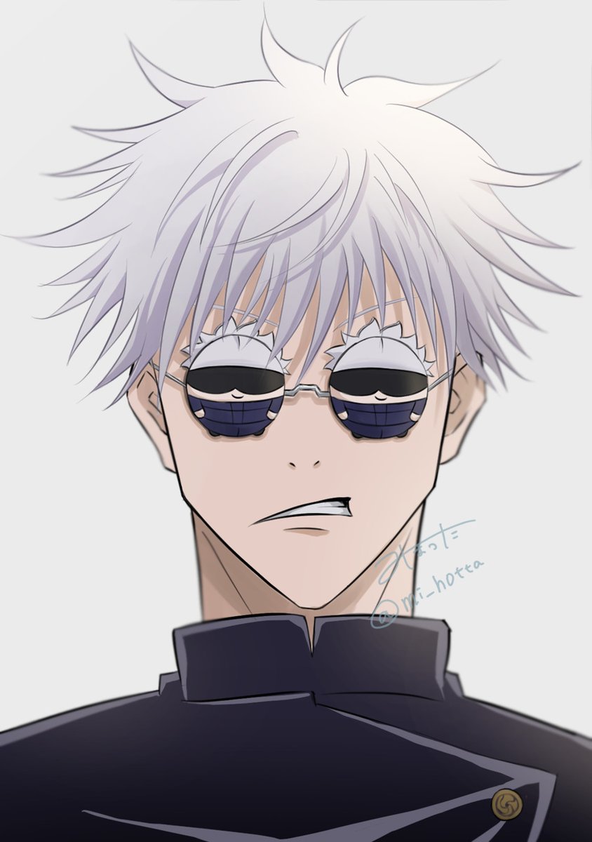 gojou satoru 1boy male focus solo white hair sunglasses short hair twitter username  illustration images
