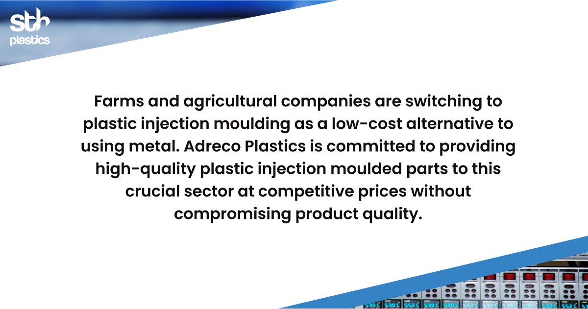 At Adreco Plastics, we are proud to be part of the agricultural sector’s switch to plastic injection moulding as a low-cost alternative to using metal. 

Learn more here: bit.ly/3ZpOnEM 

#InjectionMoulding #Agriculture #PlasticComponents #PlasticEquipment #Durability