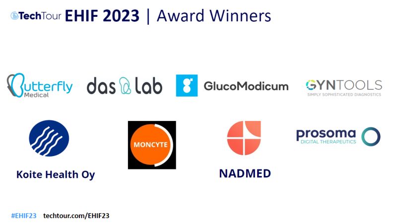 HealthHelsinki's tweet photo. Four out of top 8 #healthtech #startups at #EHIF23 are from Helsinki Metropolitan - congratulations @GlucoModicum @KoiteHealth Moncyte and @NADMED_Ltd! 🌟 

👆 Keep an eye on these companies – future of health is made in Finland 🇫🇮

@TechTourHQ @BusinessFinland https://t.co/HnbeZtINRP