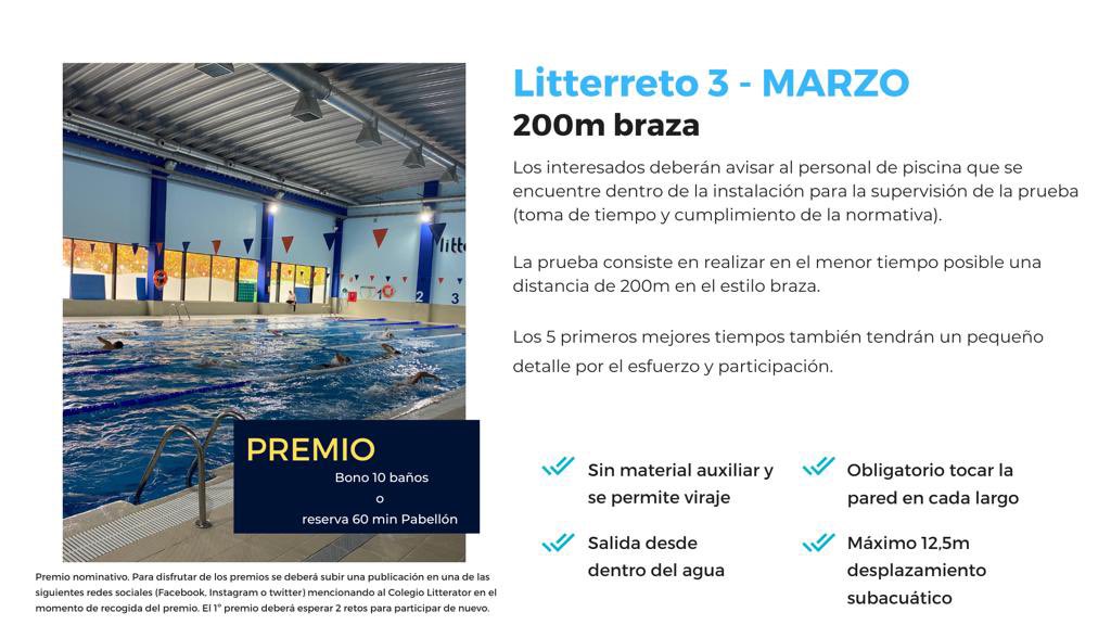 Felicitamos  a Diego Romero <a href="/netdieg/">Diego</a> , como la mejor marca en nuestro Litterreto de 200 M.  espalda con un ⏱ de 2’ 59”

El nuevo  RETO  es ¡ 200 m. Braza!.

Atentos a nuestras rrss y carteles del Complejo Deportivo Litterator.🏊🏻‍♂️ 

#colegiolitterator 
#complejodeportivolitterator