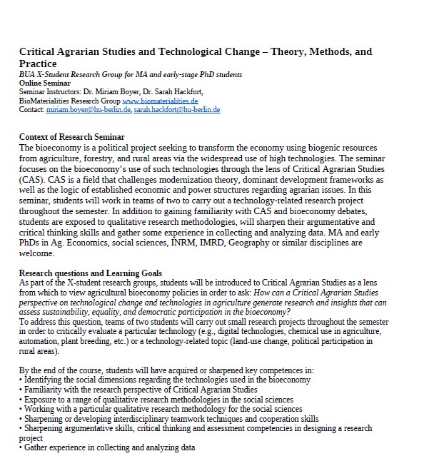 Are you a Master's student or PhD in Berlin interested in Critical Agrarian Studies and Technological Change? Check out this <a href="/BerlinUAlliance/">Berlin University Alliance</a> X-Student Research Group offered by Miriam Boyer &amp; @HackfortSarah in the upcoming semester @IATD_HU <a href="/HumboldtUni/">Humboldt-Universität zu Berlin</a> 
 berlin-university-alliance.de/commitments/te…