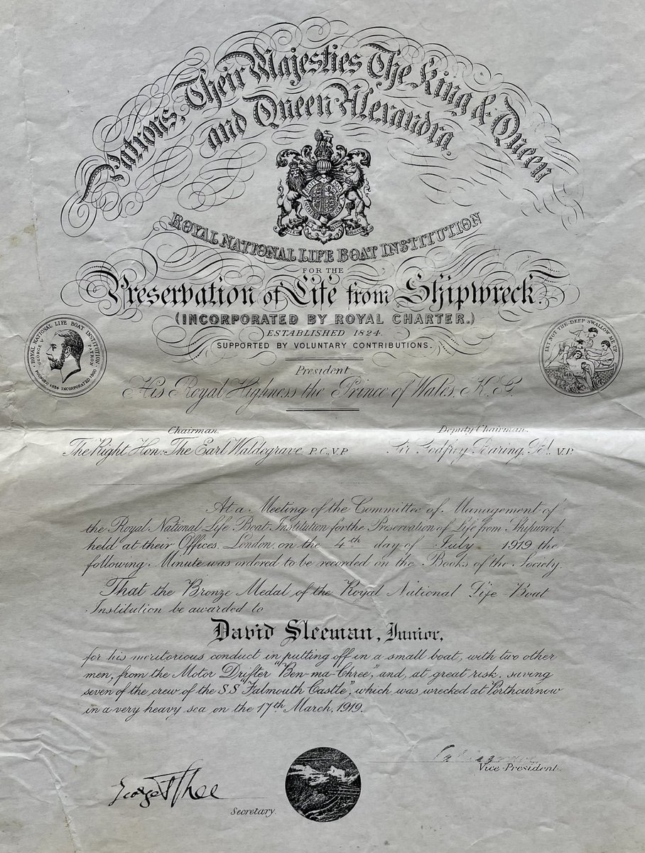 Mousehole Heritage Walks (@mouseholewalks) on Twitter photo #OTD 104 years ago the brave crew of the Mousehole fishing vessel Ben-Ma-Chree rescued 7 crew from the Falmouth Castle wrecked at Porthcurno <a href="/RNLI/">RNLI</a> Bronze medals were awarded to the Ben-Ma-Chree crew🥉READ facebook.com/10006347272604… #villagehistory <a href="/NewlynFishing/">NewlynFishing</a> <a href="/ThroughTheGaps/">Fishing News Live</a> #OTD 104 years ago the brave crew of the Mousehole fishing vessel Ben-Ma-Chree rescued 7 crew from the Falmouth Castle wrecked at Porthcurno <a href="/RNLI/">RNLI</a> Bronze medals were awarded to the Ben-Ma-Chree crew🥉READ facebook.com/10006347272604… #villagehistory <a href="/NewlynFishing/">NewlynFishing</a> <a href="/ThroughTheGaps/">Fishing News Live</a>
