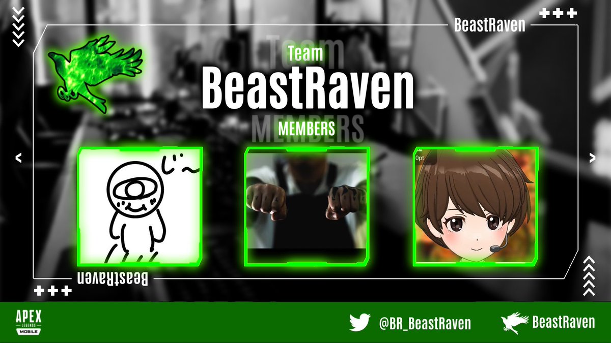 BeR_BeastRaven's tweet photo. 【VALTEX CHALLENGERS Season FINAL】

●ROSTER
- BR_Amn(@BR_Amn)
- Ibayann(@33IdUxmmsX7LBC9)
- BR夜風香(@yokaze_mirrativ)

本日の予選DAY3へ上記3名で出場します！
#BeastRavenWIN で応援お願いします🦅
#APEXモバイル 
#APEXmobile
#VALTEX https://t.co/3pWPTi8NE5