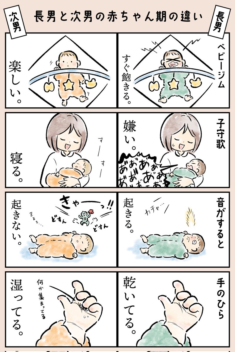 長男と次男の違い!
親の経験値なのか、個人差なのか…
#育児漫画 #育児絵日記 