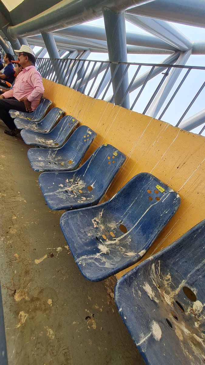 Rahulmenon06's tweet photo. @BCCI @MumbaiCricAssoc @PawarSpeaks @TOIMumbai @htTweets @mumbaimirror  this is the condition of seats at @sachin_rt stand at Wankhede stadium today. Cost of ticket is Rs. 2000+. Least we can expect is clean chairs.
#shameful #disappointing #Cricket #INDvsAUS #indiancricket https://t.co/ublT3wWfgq