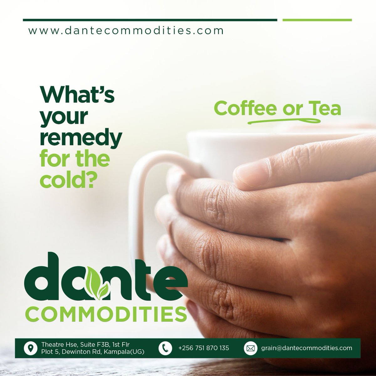 DCommoditiesUG's tweet photo. It's cold out there!
What is your remedy for the cold?

#DanteCommodities #Coffee #Arabica #Robusta #GrainMarket #FridayThoughts #BBTitans https://t.co/cNd71BCSuw