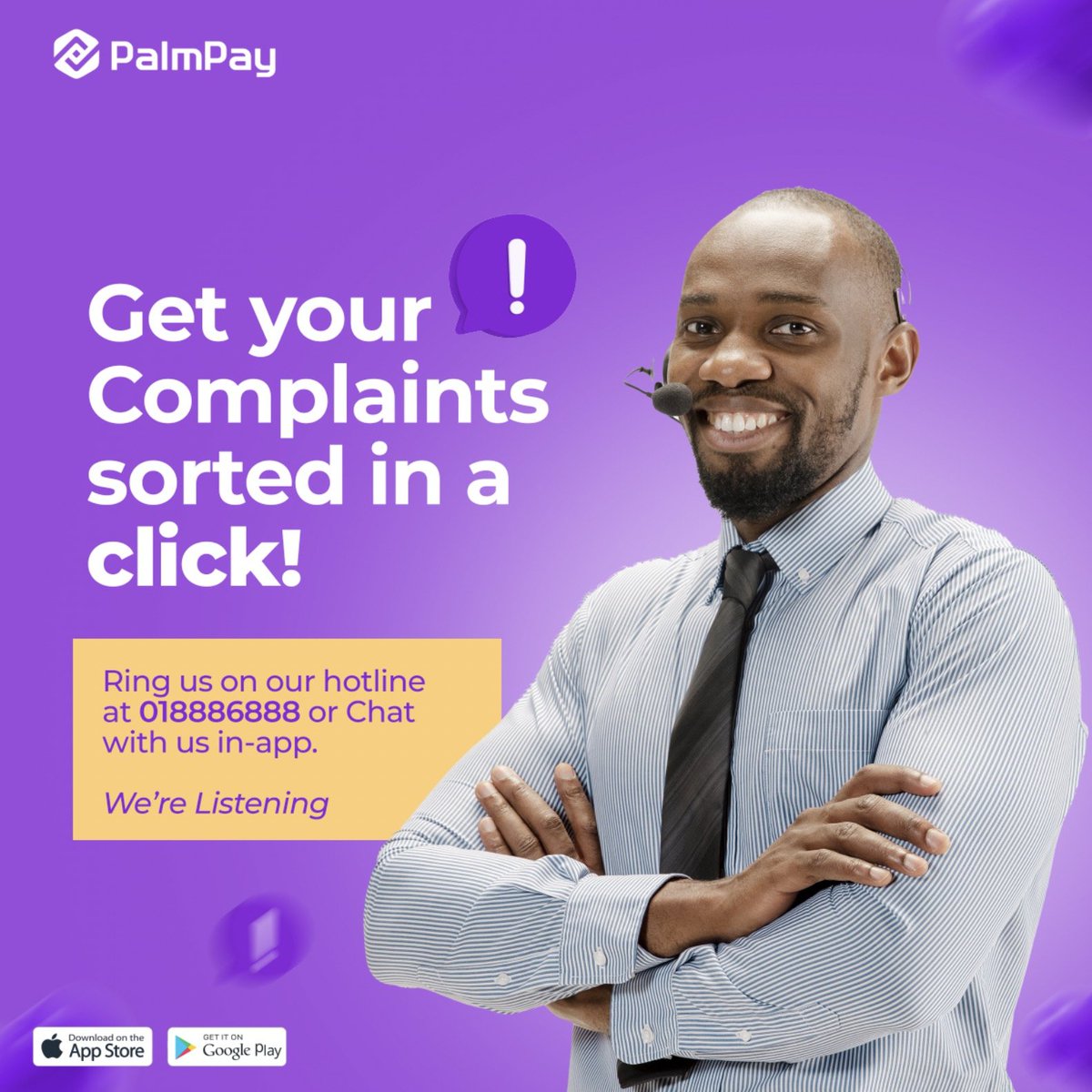 palmpay_ng's tweet photo. We are only one call away to get your complaints sorted!
Dial our hotline on 018886888 or chat with us via the in-app chat.
Smooth and easy!

#PalmPay https://t.co/7dLMsHeyUn