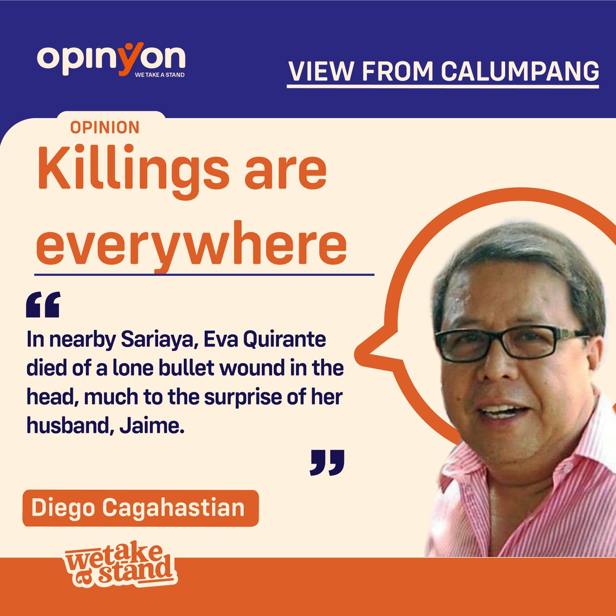 OpinYonNews's tweet photo. Killings are everywhere
By Diego Cagahastian
In nearby Sariaya, Eva Quirante died of a lone bullet wound in the head, much to the surprise of her husband, Jaime.
Read more
https://t.co/7laYeV9TMw
#Killings #Everywhere #ViewFromCalumpang #Column https://t.co/sDdd8fYgQ1