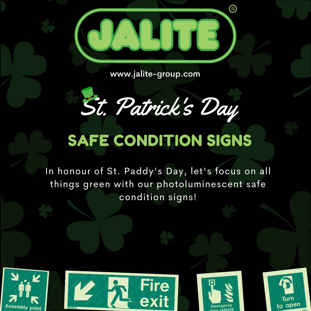 It's St. Paddy's Day! 🍀

Let's focus on all things green for JALITE photoluminescent safe condition signs!

lnkd.in/ejzSF_7X

Contact us at sales@jalite.com or +44 (0)1268 242 300 for more information!

#stpatricksday
#safetyfirst
#firesafety
#jalite
#photoluminescent