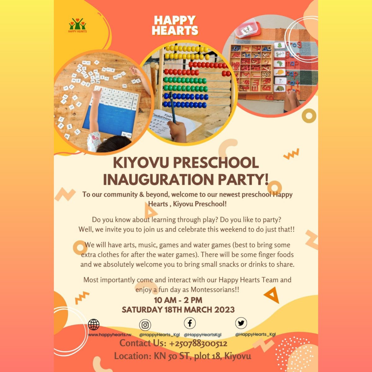 We are counting down the hours to tomorrow! Don't miss out!

#inaugurationparty #montessori #montessorikigali #learningthroughplay #familyfriendly #education #games #watergames #weekendplan #saturdaykigali #saturdaykids #preschool #daycare #kigali #rwanda