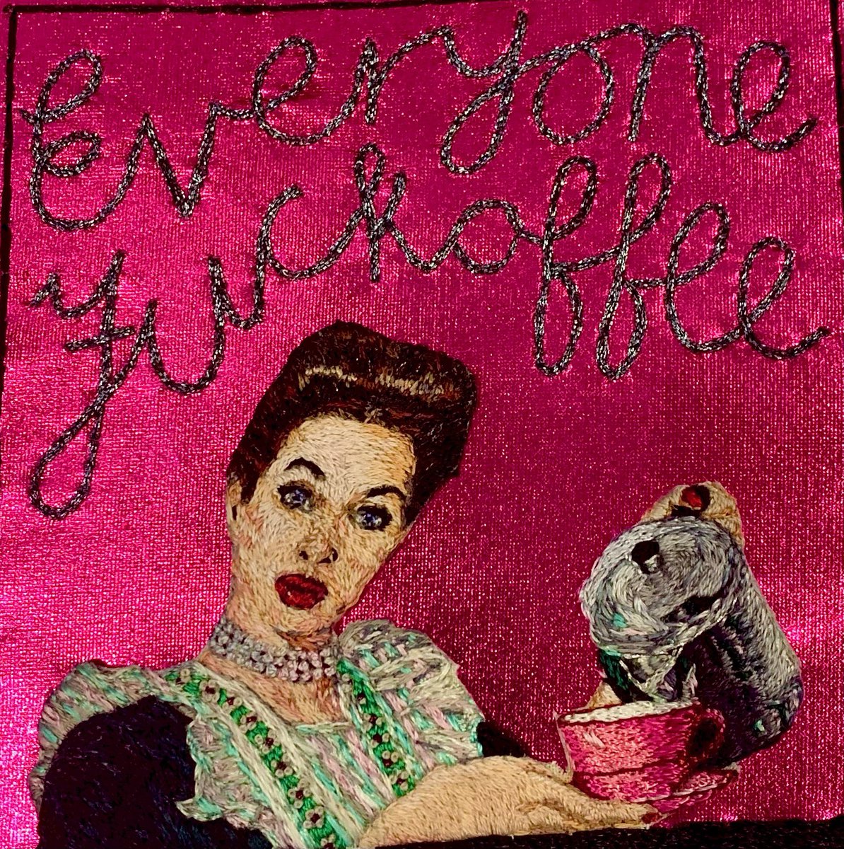 broideryprofane's tweet photo. Everyone #fuckoffee by PEG Member Nicole Bates 
Nicole’s work is regularly available @DWWGALLERY in Deal 
Off you fuck https://t.co/9L5a8l8wG3