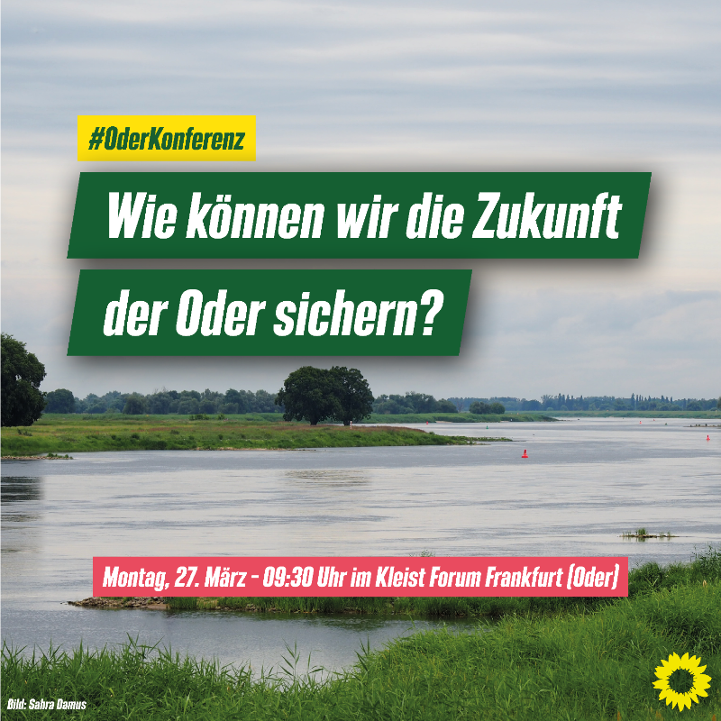 GrueneLTBB's tweet photo. Die Umweltkatastrophe an der Oder ist noch kein Jahr her – wir müssen verhindern, dass sich das Unglück im Sommer wiederholt! Daher möchten wir mit Expert*innen notwendige Schritte, Konzepte und Visionen diskutieren, wie die Oder in Zeiten der Klimakrise geschützt werden kann. 👇